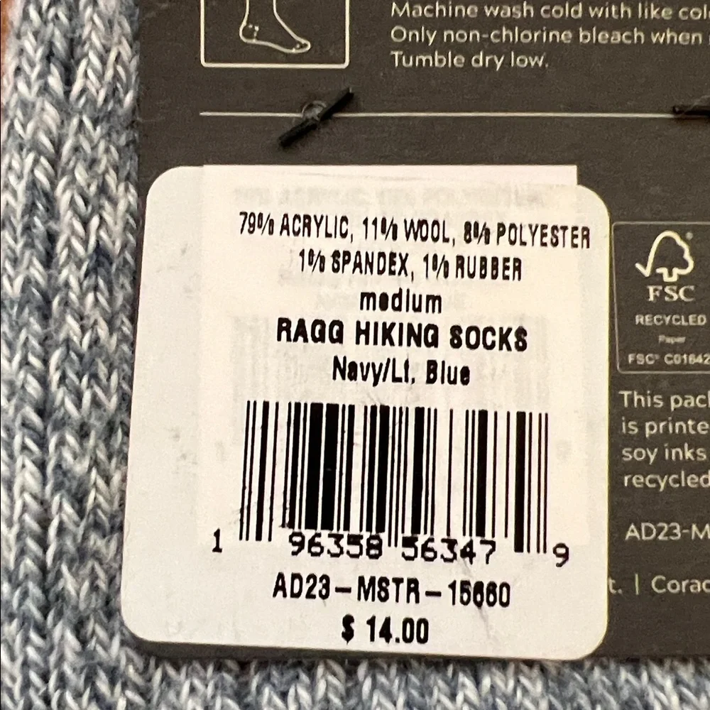 Alpine Design Ragg Hiking Socks Mens MD Blue NEW 2 Pair Crew Cut AD23-MSTR-15660